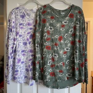 2 Duluth Trading Co Green Floral Long Sleeve Tops